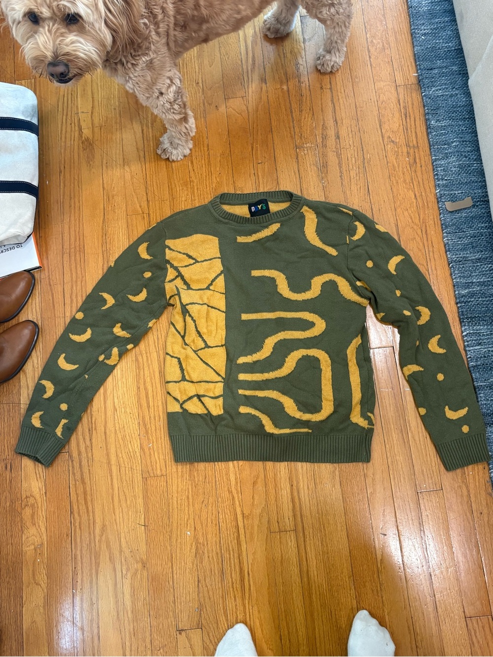 Women's Mexico City Olive Green & Mustard Patterned Crewneck Sweater